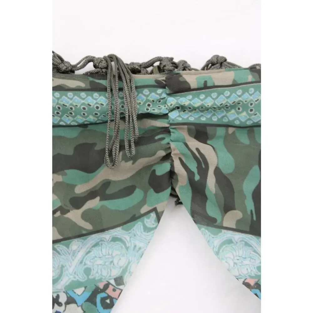 Green Paisley Camo Mixed Print Infinity Loop Scarf Bandana Cowl knotted Fringe